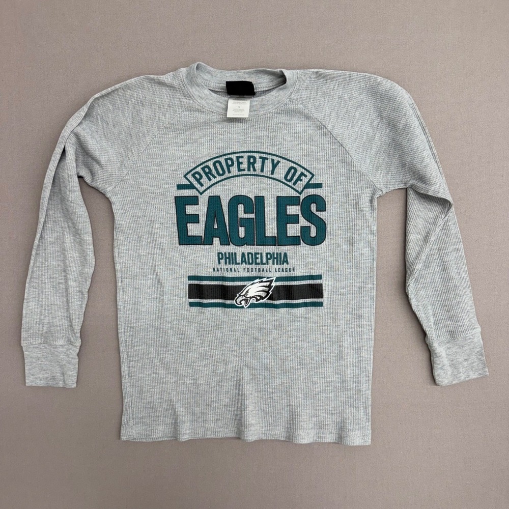 NFL Team Apparel Philadelphia Eagles Youth Gray Thermal Waffle Knit Shirt XL